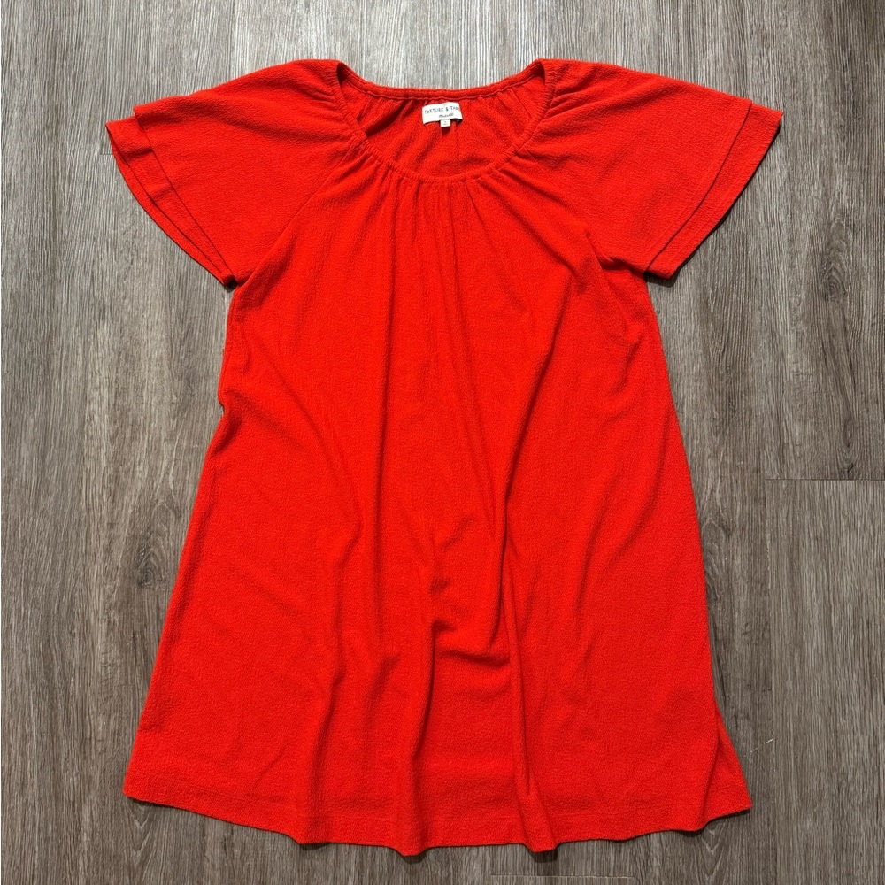 Madewell Bright Orange Textured Short Sleeve Dress